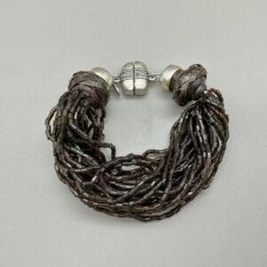 Chico's Bracelet‎ Women Brown Multi Strand Beaded Magnetic Clasp Boho 8 Inches